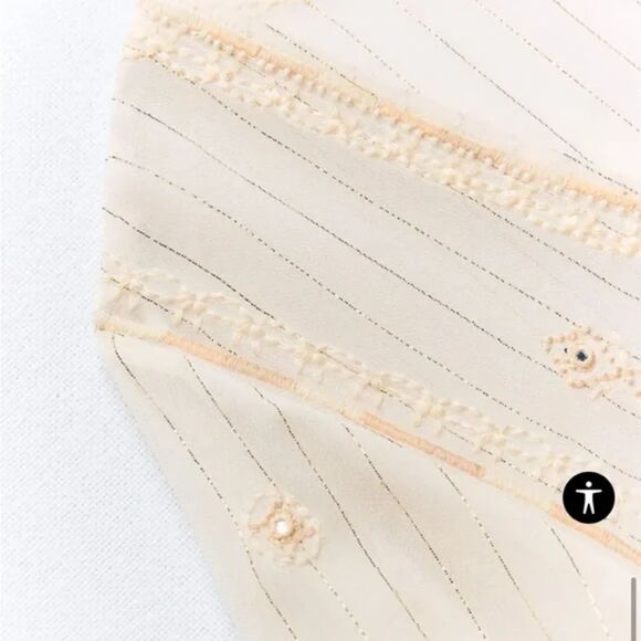 Cream Zara Bead Embellished Embroidered Striped Metallic Thread Blouse Top (NWT) - Picture 5 of 7